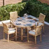 Teak Set 120cm Maximus Round Fixed Table, 4cm Top (4 x Oxford Stacking Chairs) Cushions included. Teak Set 120cm Maximus Round Fixed Table, 4cm Top (4 x Oxford Stacking Chairs) Cushions included.