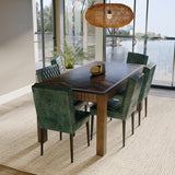 Rectangle Parquet Teak Table with 6 Real Leather Chairs in Green Rectangle Parquet Teak Table with 6 Real Leather Chairs in Green