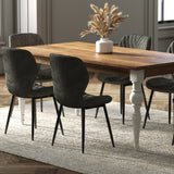 180cm Rectangle Solid Wood Table with Ornate White Legs and 6 Grey Velvet Chairs 180cm Rectangle Solid Wood Table with Ornate White Legs and 6 Grey Velvet Chairs