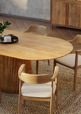 210cm Oval Solid Wood Table, with Fluted Base and 6 Curved Ash Chairs 210cm Oval Solid Wood Table, with Fluted Base and 6 Curved Ash Chairs