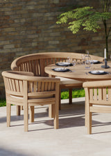Luxor 150cm Round Teak Table 4cm Table Top (2 San Francisco Benches, 2 San Francisco Chairs) Cushions included. Luxor 150cm Round Teak Table 4cm Table Top (2 San Francisco Benches, 2 San Francisco Chairs) Cushions included.