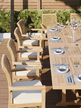 Giant Teak Set 2-3m Rectangle Extending Table 12 Oxford Stacking Chairs Giant Teak Set 2-3m Rectangle Extending Table 12 Oxford Stacking Chairs