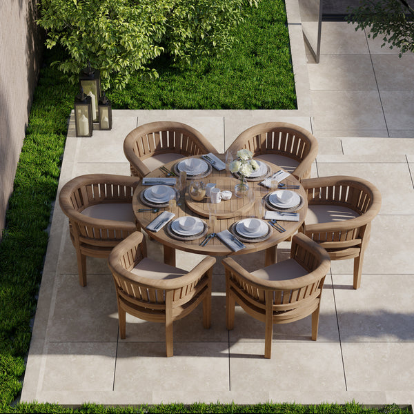 Teak Set 150cm Maximus Round Table Table, 4cm Top (6 San Francisco Chairs) Cushions included.