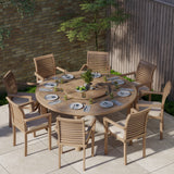 Teak Set 180cm Maximus Round Table 4cm Top (8 Oxford Stacking Chairs) Cushions included. Teak Set 180cm Maximus Round Table 4cm Top (8 Oxford Stacking Chairs) Cushions included.