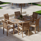 Teak Round to Oval 120-170cm Extending Table, 4cm Top (6 Oxford Stacking Chairs) cushions included. Teak Round to Oval 120-170cm Extending Table, 4cm Top (6 Oxford Stacking Chairs) cushions included.