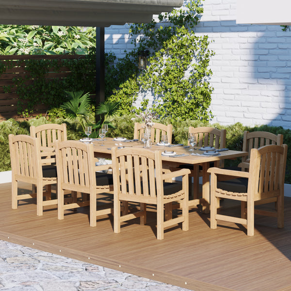 Teak 180-240cm Rectangle Extending Table 4cm Top (with 8 Warwick Chairs) Cushions included.