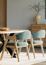 180cm Mango Wood Table with 4 Marquess Green Velour Chairs 180cm Mango Wood Table with 4 Marquess Green Velour Chairs