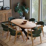180cm Mango Wood Table with 6 Marquess Green Velour Chairs 180cm Mango Wood Table with 6 Marquess Green Velour Chairs