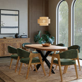 180cm Mango Wood Table with 6 Marquess Green Velour Chairs 180cm Mango Wood Table with 6 Marquess Green Velour Chairs