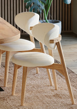 2 x Okra Cream Cotton Chairs with Curved Back in Acacia 2 x Okra Cream Cotton Chairs with Curved Back in Acacia
