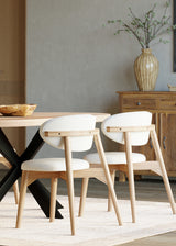 2 x Okra Cream Cotton Chairs with Curved Back in Acacia 2 x Okra Cream Cotton Chairs with Curved Back in Acacia