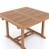 Teak Square To Rectangle 120-170cm Extending Table 4cm Top (6 Henley Stacking Chairs) Cushions included. Teak Square To Rectangle 120-170cm Extending Table 4cm Top (6 Henley Stacking Chairs) Cushions included.