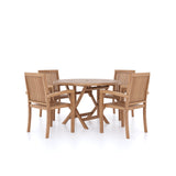 Teak Set 120cm Spiral Round Folding Table with 4 Henley Stacking Chairs Teak Set 120cm Spiral Round Folding Table with 4 Henley Stacking Chairs