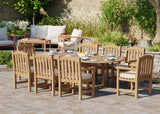 Teak 180-240cm Oval Extending Table, 4cm Top with 8 Warwick Chairs, Free Cushions. Teak 180-240cm Oval Extending Table, 4cm Top with 8 Warwick Chairs, Free Cushions.