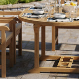 Teak Round to Oval 120-170cm Extending Table, 4cm Top with 6 Warwick Chairs, Free Cushions. Teak Round to Oval 120-170cm Extending Table, 4cm Top with 6 Warwick Chairs, Free Cushions.