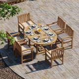 Teak Round to Oval 120-170cm Extending Table, 4cm Top with 6 Warwick Chairs, Free Cushions. Teak Round to Oval 120-170cm Extending Table, 4cm Top with 6 Warwick Chairs, Free Cushions.