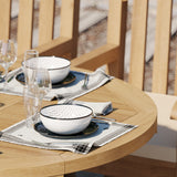 Teak Round to Oval 120-170cm Extending Table, 4cm Top with 6 Warwick Chairs, Free Cushions. Teak Round to Oval 120-170cm Extending Table, 4cm Top with 6 Warwick Chairs, Free Cushions.