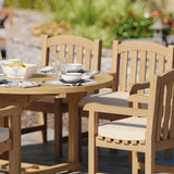 Teak Round to Oval 120-170cm Extending Table, 4cm Top with 6 Warwick Chairs, Free Cushions. Teak Round to Oval 120-170cm Extending Table, 4cm Top with 6 Warwick Chairs, Free Cushions.