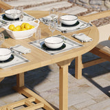 Teak Round to Oval 120-170cm Extending Table, 4cm Top with 6 Warwick Chairs, Free Cushions. Teak Round to Oval 120-170cm Extending Table, 4cm Top with 6 Warwick Chairs, Free Cushions.