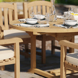 Teak Round to Oval 120-170cm Extending Table, 4cm Top with 6 Warwick Chairs, Free Cushions. Teak Round to Oval 120-170cm Extending Table, 4cm Top with 6 Warwick Chairs, Free Cushions.