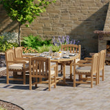 Teak Round to Oval 120-170cm Extending Table, 4cm Top with 6 Warwick Chairs, Free Cushions. Teak Round to Oval 120-170cm Extending Table, 4cm Top with 6 Warwick Chairs, Free Cushions.