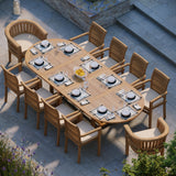 Teak 200cm to 300cm Oval Extending Table with 8 Oxford Stacking Chairs & 2 San Francisco Chairs Teak 200cm to 300cm Oval Extending Table with 8 Oxford Stacking Chairs & 2 San Francisco Chairs