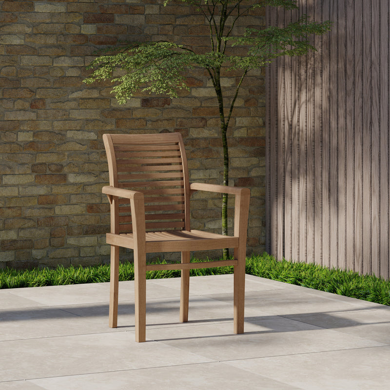 2 Teak Garden Oxford Stacking Chairs with Cushion