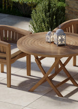 Teak Set 120cm Round Folding Spiral Table with 4 San Francisco Chairs. Teak Set 120cm Round Folding Spiral Table with 4 San Francisco Chairs.