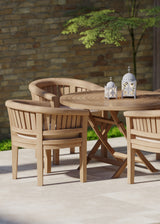 Teak Set 120cm Round Folding Spiral Table with 4 San Francisco Chairs. Teak Set 120cm Round Folding Spiral Table with 4 San Francisco Chairs.