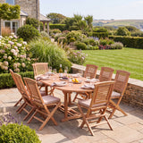 Teak Oval 180-240cm Extending Table 4cm Top (8 Hampton Chairs) - Premium Teak Outdoor Dining Set - UK and Ireland garden setting - image 1 Teak Oval 180-240cm Extending Table 4cm Top (8 Hampton Chairs) - Premium Teak Outdoor Dining Set - UK and Ireland garden setting - image 1