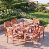 Teak Round-to-Oval 120-170cm Extending Table with 6 Marlow Stacking Chairs - Teak Garden Dining Set - UK and Ireland garden setting - image 1 Teak Round-to-Oval 120-170cm Extending Table with 6 Marlow Stacking Chairs - Teak Garden Dining Set - UK and Ireland garden setting - image 1