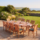 Teak 2-3m Oval Extending Table 4cm Top (10 Oxford Stacking Chairs) Cushions Included - Premium Teak Outdoor Dining Set - UK and Ireland garden setting - image 1 Teak 2-3m Oval Extending Table 4cm Top (10 Oxford Stacking Chairs) Cushions Included - Premium Teak Outdoor Dining Set - UK and Ireland garden setting - image 1