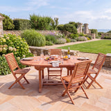 Teak Round to Oval 120-170cm Extending Table 4cm Top (4 Hampton Folding Chairs) - Compact Teak Outdoor Dining Set - UK and Ireland garden setting - image 4 Teak Round to Oval 120-170cm Extending Table 4cm Top (4 Hampton Folding Chairs) - Compact Teak Outdoor Dining Set - UK and Ireland garden setting - image 4