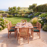 Teak Square to Rectangle 120-170cm Extending Table 4cm Top (6 Henley Stacking Chairs) - Premium Teak Outdoor Dining Set - UK and Ireland garden setting - image 1 Teak Square to Rectangle 120-170cm Extending Table 4cm Top (6 Henley Stacking Chairs) - Premium Teak Outdoor Dining Set - UK and Ireland garden setting - image 1