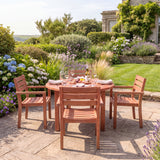 Teak Set 120cm Maximus Round Fixed Table, 4cm Top (4 x Marlow Stacking Chairs) Cushions Included: Beautiful Outdoor Teak Seat - UK and Ireland garden setting - image 3 Teak Set 120cm Maximus Round Fixed Table, 4cm Top (4 x Marlow Stacking Chairs) Cushions Included: Beautiful Outdoor Teak Seat - UK and Ireland garden setting - image 3