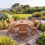 Teak 120cm Round Sunshine Folding Table 4cm Top (6 Folding Chairs) Cushions Included - Premium Teak Garden Furniture Set - UK and Ireland garden setting - image 2 Teak 120cm Round Sunshine Folding Table 4cm Top (6 Folding Chairs) Cushions Included - Premium Teak Garden Furniture Set - UK and Ireland garden setting - image 2