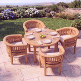 4 Seater Teak Garden Dining Set - 120cm Maximus Round Fixed Table with San Francisco Chairs - UK and Ireland garden setting 4 Seater Teak Garden Dining Set - 120cm Maximus Round Fixed Table with San Francisco Chairs - UK and Ireland garden setting