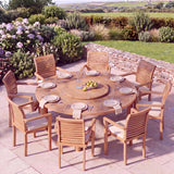 8 Seater Teak Garden Dining Set - 180cm Maximus Round Table, 4cm Top with Oxford Stacking Chairs - UK and Ireland garden setting 8 Seater Teak Garden Dining Set - 180cm Maximus Round Table, 4cm Top with Oxford Stacking Chairs - UK and Ireland garden setting