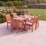 6 Seater Teak Garden Dining Set - 2m Sunshine Oval Table with 4 Henley Stacking Chairs & 2 San Francisco Chairs - UK and Ireland garden setting 6 Seater Teak Garden Dining Set - 2m Sunshine Oval Table with 4 Henley Stacking Chairs & 2 San Francisco Chairs - UK and Ireland garden setting