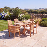 6 Seater Teak Garden Dining Set - 2m Sunshine Oval Table with 4 Oxford Stacking Chairs & 2 San Francisco Chairs - UK and Ireland garden setting 6 Seater Teak Garden Dining Set - 2m Sunshine Oval Table with 4 Oxford Stacking Chairs & 2 San Francisco Chairs - UK and Ireland garden setting