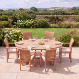 6 Seater Teak Garden Dining Set - 2m Sunshine Table with Oxford Stacking Chairs - UK and Ireland garden setting 6 Seater Teak Garden Dining Set - 2m Sunshine Table with Oxford Stacking Chairs - UK and Ireland garden setting