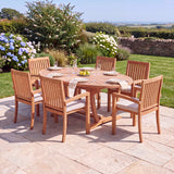 6 Seater Teak Garden Dining Set - 2m Sunshine Table with Henley Stacking Chairs - UK and Ireland garden setting 6 Seater Teak Garden Dining Set - 2m Sunshine Table with Henley Stacking Chairs - UK and Ireland garden setting