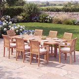 8 Seater Teak Garden Dining Set - 180-240cm Rectangular Extending Table, 4cm Top with Oxford Stacking Chairs - UK and Ireland garden setting 8 Seater Teak Garden Dining Set - 180-240cm Rectangular Extending Table, 4cm Top with Oxford Stacking Chairs - UK and Ireland garden setting