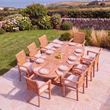 8 Seater Teak Garden Dining Set - 180-240cm Oval Extending Table with Oxford Stacking Chairs - UK and Ireland garden setting 8 Seater Teak Garden Dining Set - 180-240cm Oval Extending Table with Oxford Stacking Chairs - UK and Ireland garden setting