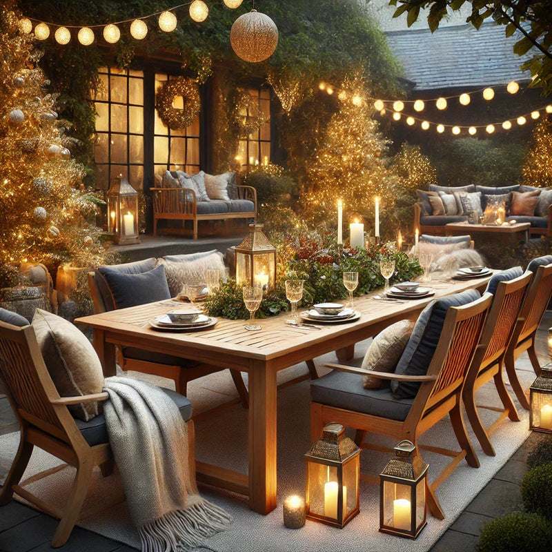 teak garden table at Christmas