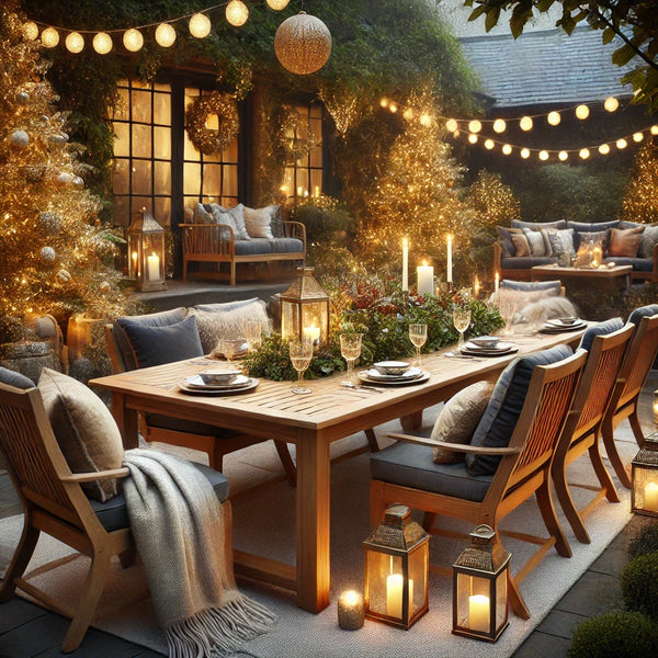 teak garden table at Christmas
