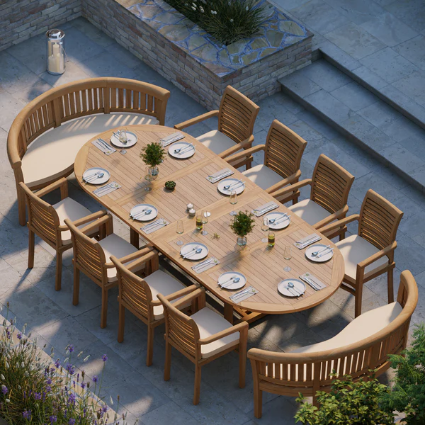 oval teak extending garden table