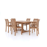 CLEARANCE Teak Garden Furniture Square To Rectangle 120-170cm Extending Table 4cm Top (6 Stacking Chairs) Cushions included.