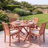 Teak Set 120cm Spiral Round Folding Table with 4 Oxford Stacking Chairs: Compact Teak Dining Set for Outdoors - UK and Ireland garden setting - image 1
