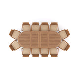 Giant Teak Oval Set 2-3m Extending Table with 12 Oxford Stacking Chairs